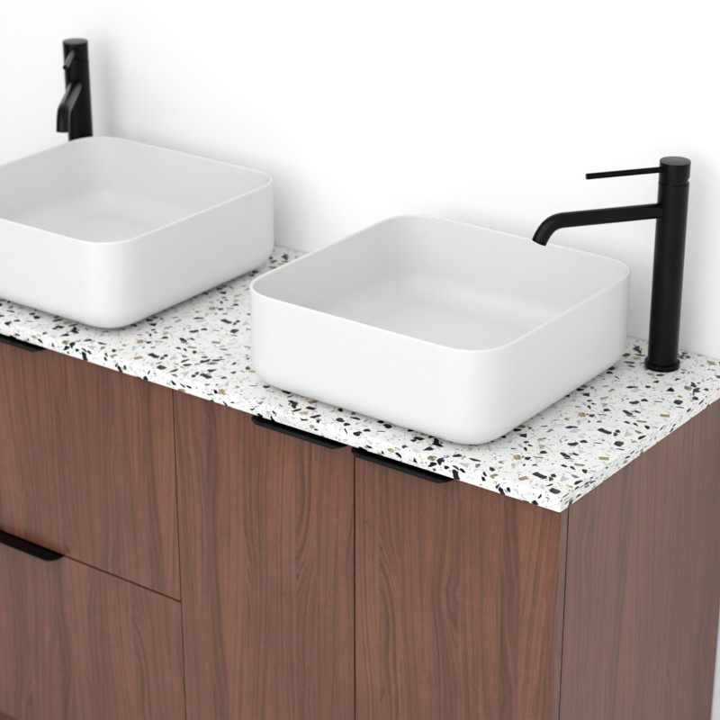 Meuble avec plan Terrazzo, 120 cm, Meuble Noyer et Plan Terrazzo Diamond Ice