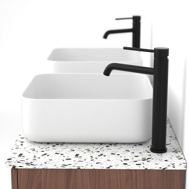 Meuble avec plan Terrazzo, 120 cm, Meuble Noyer et Plan Terrazzo Diamond Ice