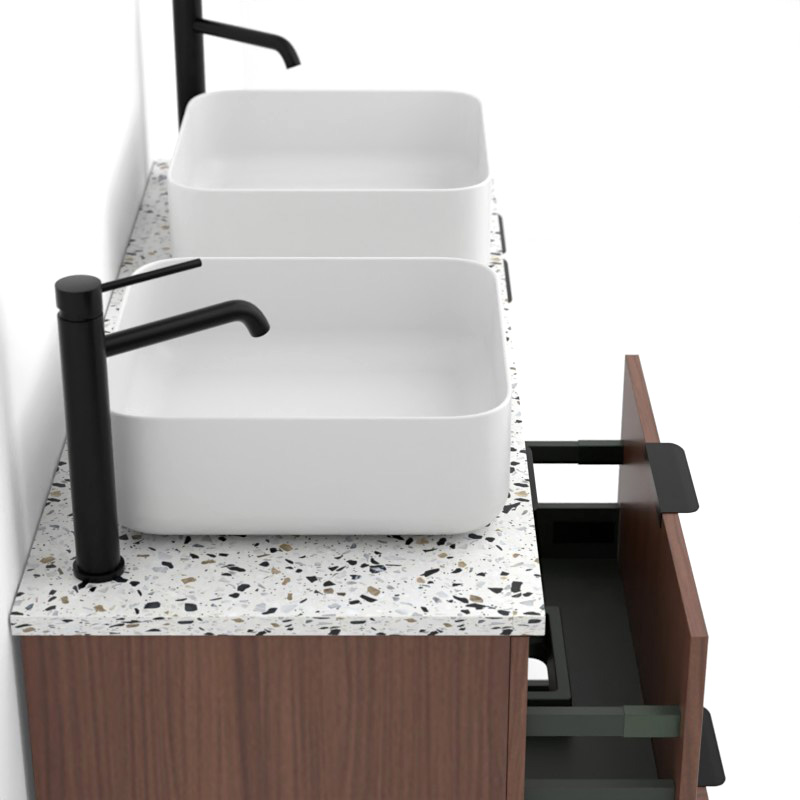 Meuble avec plan Terrazzo, 120 cm, Meuble Noyer et Plan Terrazzo Diamond Ice