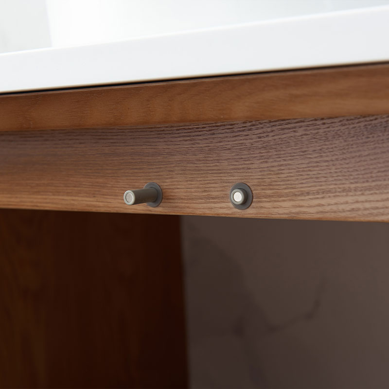 Meuble suspendu cannelé 80 cm, bois massif, 2 portes avec plan composite minéral blanc satiné, Carnac