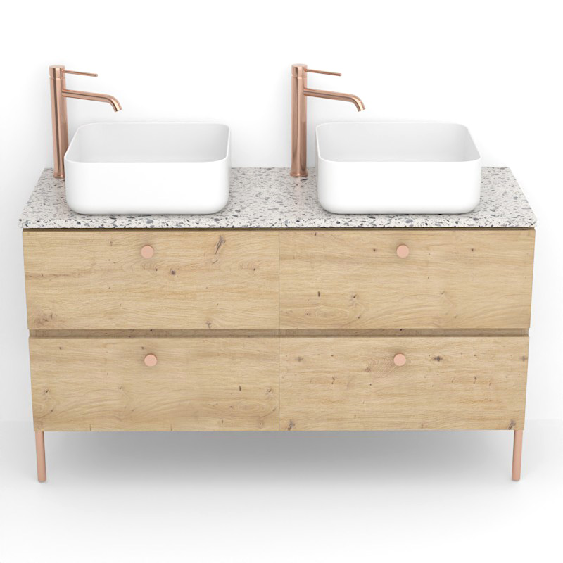 Meuble sur pieds 120 cm pour vasque à poser , Amazonia et Plan Terrazzo Kala White Caruso