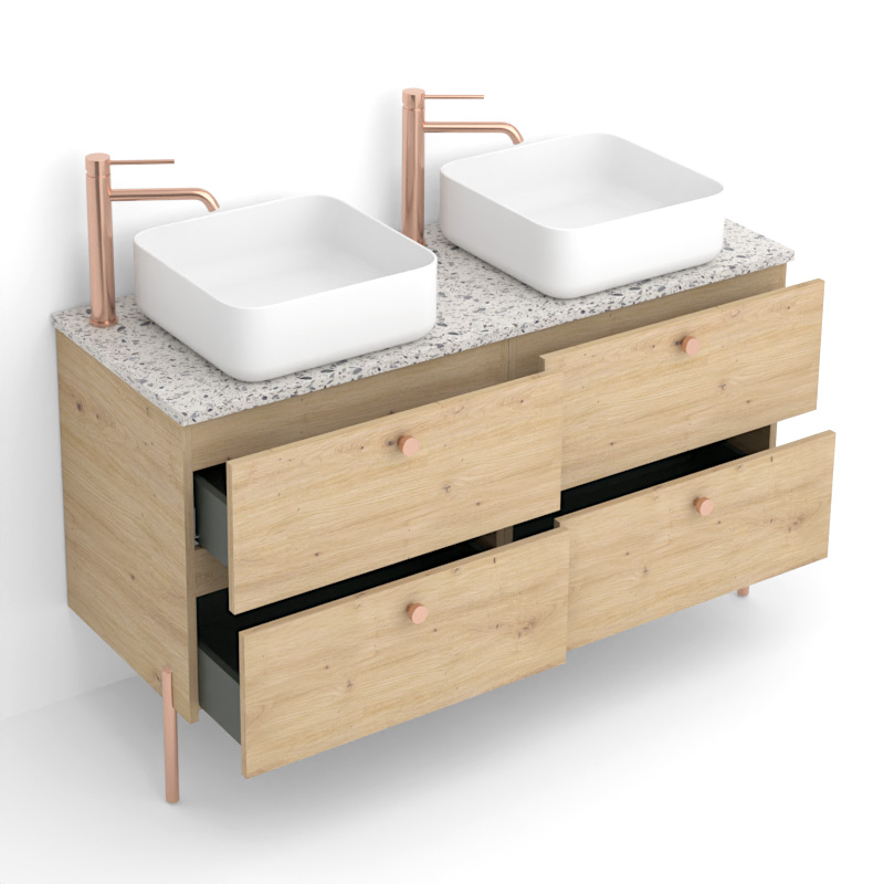 Meuble sur pieds 120 cm pour vasque à poser , Amazonia et Plan Terrazzo Kala White Caruso