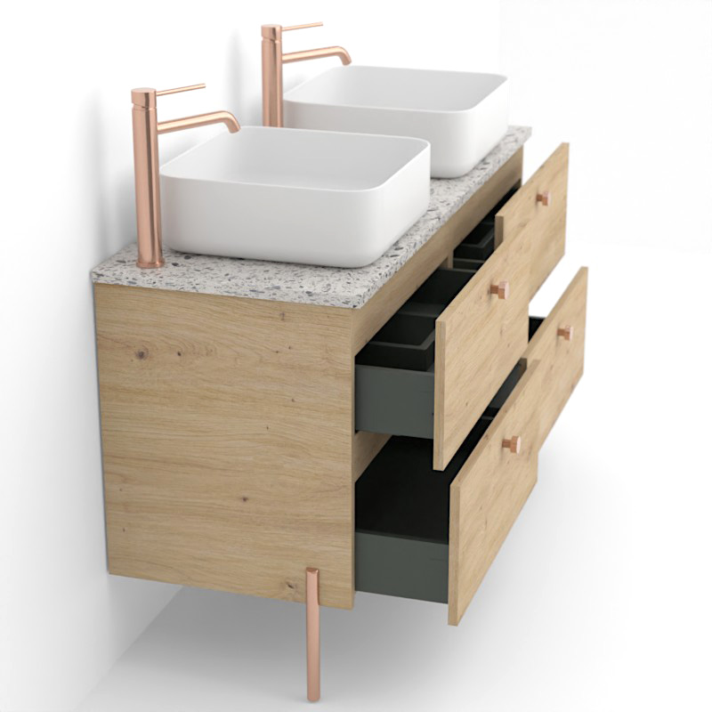 Meuble sur pieds 120 cm pour vasque à poser , Amazonia et Plan Terrazzo Kala White Caruso