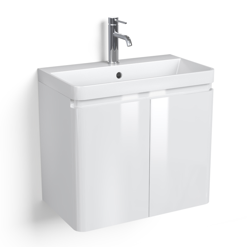 Meuble-vasque 60 x 35 cm, faible profondeur, Blanc, Eze + robinetterie Châtelet