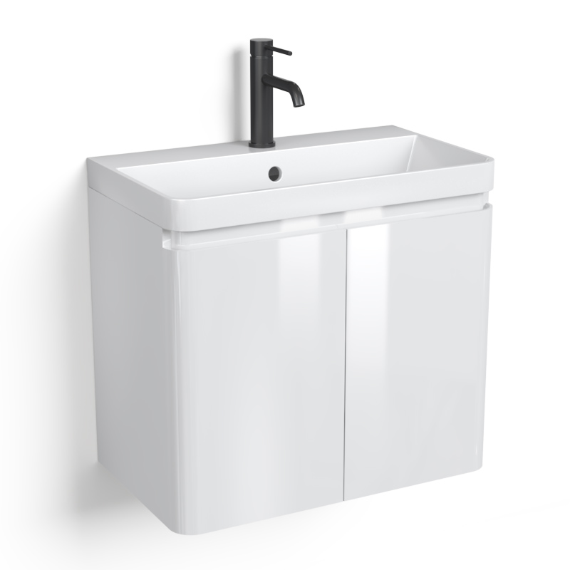 Meuble-vasque 60 x 35 cm, faible profondeur, Blanc, Eze + robinetterie Châtelet