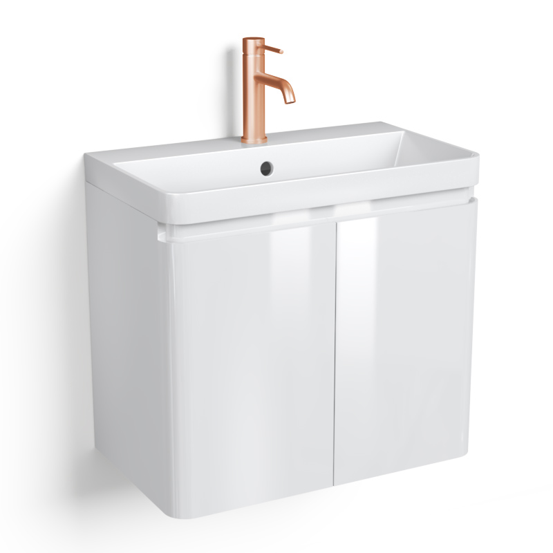 Meuble-vasque 60 x 35 cm, faible profondeur, Blanc, Eze + robinetterie Châtelet