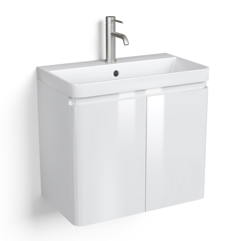 Meuble-vasque 60 x 35 cm, faible profondeur, Blanc, Eze + robinetterie Châtelet