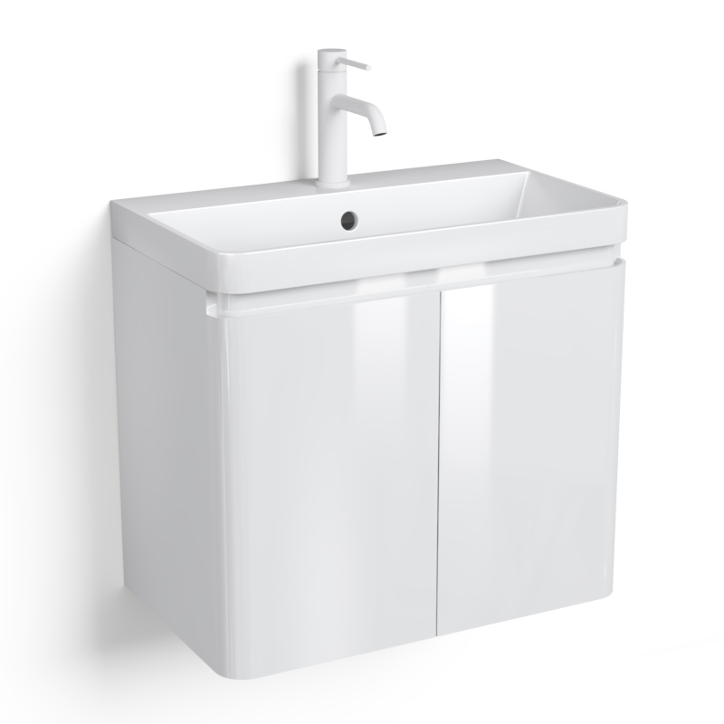 Meuble-vasque 60 x 35 cm, faible profondeur, Blanc, Eze + robinetterie Châtelet