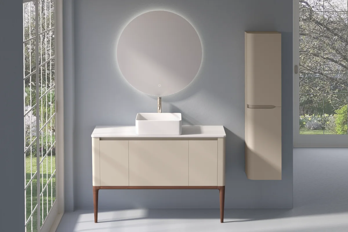 Meuble à poser beige, 120 cm, avec plan en résine minérale, Panthéon