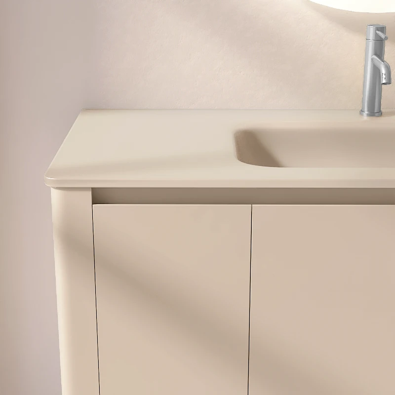 Meuble à poser beige, 120 cm, avec plan vasque encastré en verre, Panthéon