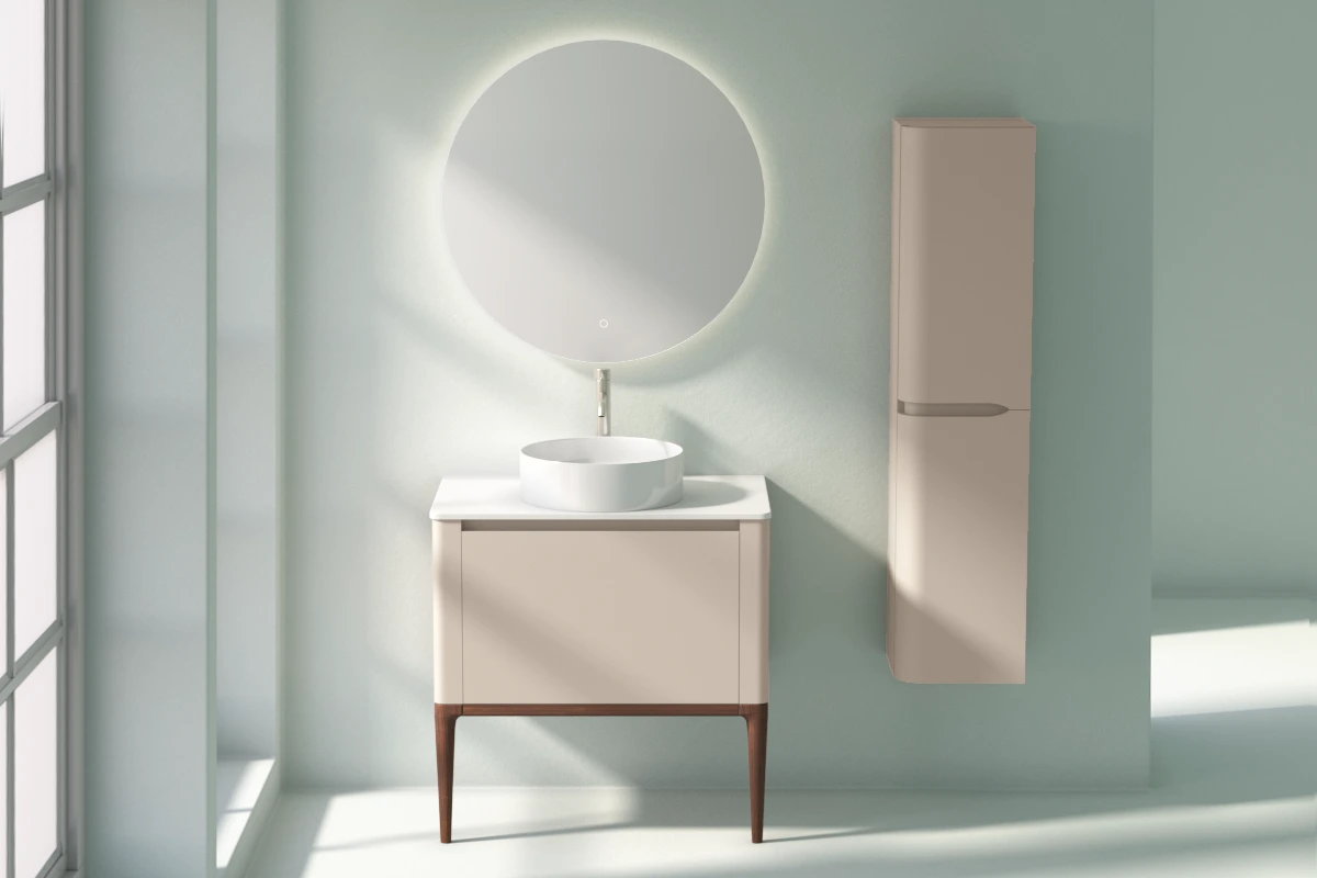 Meuble à poser beige, 80 cm, avec plan en résine minérale, Panthéon