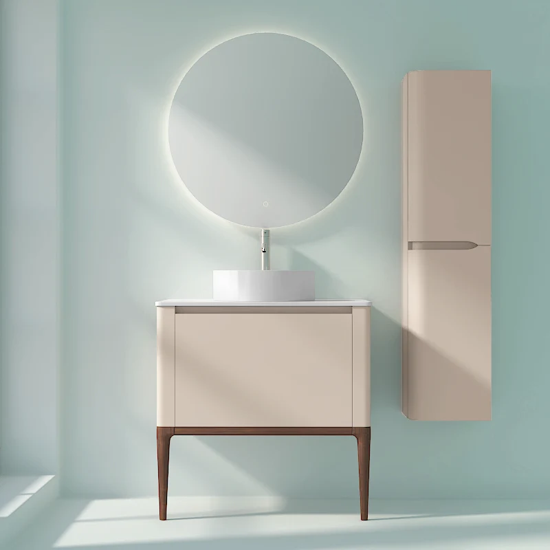 Meuble à poser beige, 80 cm, avec plan en résine minérale, Panthéon