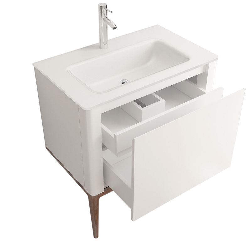 Meuble à poser blanc mat, 80 cm, avec plan vasque encastré en verre, Panthéon