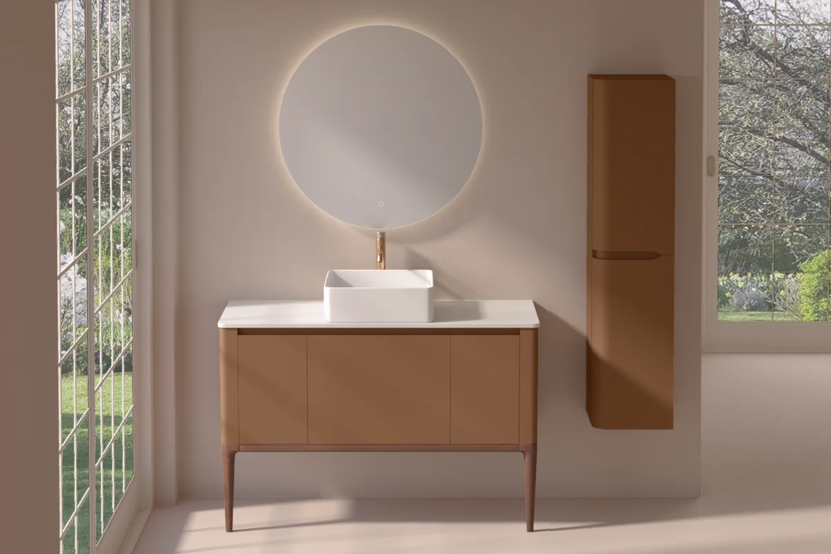 Meuble à poser ocre, 120 cm, avec plan en résine minérale, Panthéon