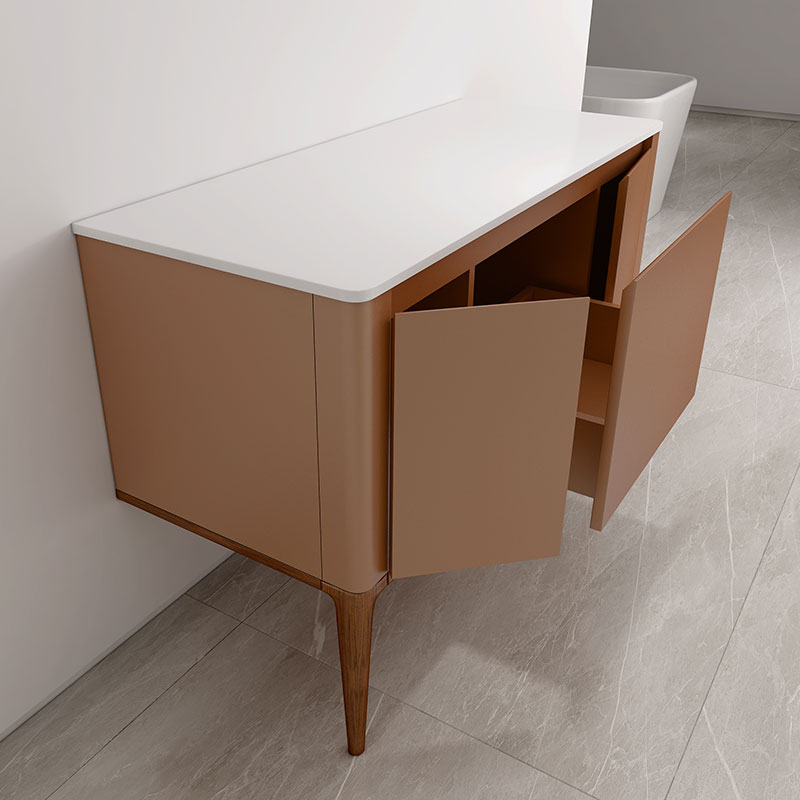 Meuble à poser ocre, 120 cm, avec plan en résine minérale, Panthéon