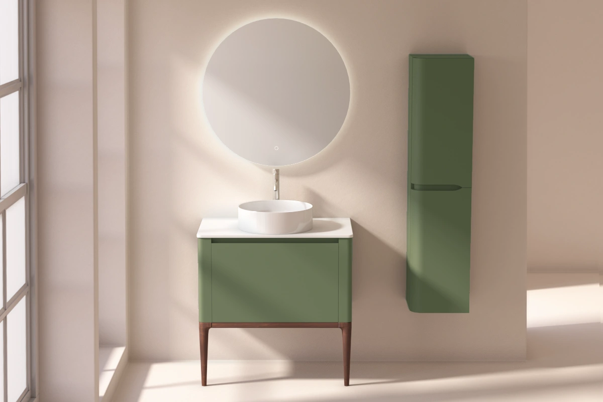 Meuble à poser vert jonc, 80 cm, avec plan en résine minérale, Panthéon