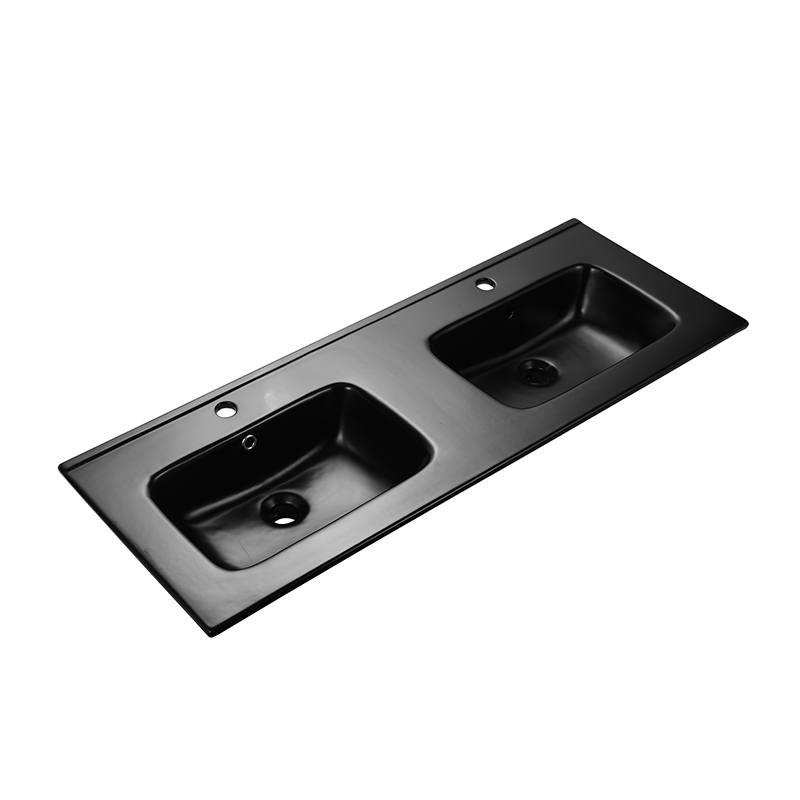 Meuble suspendu double vasque céramique noir mat 120 cm, noir mat, One