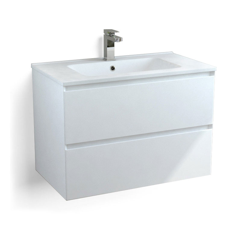 Meuble suspendu 80cm blanc mat et plan vasque céramique mat, One