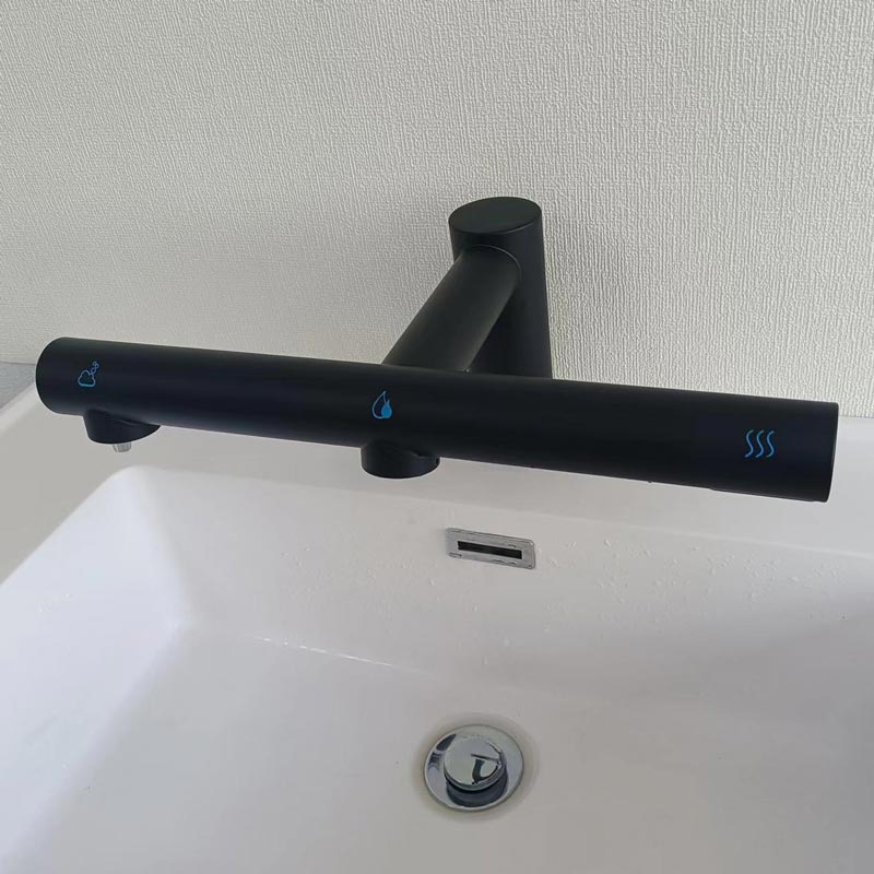 Robinet Electronique + Distributeur de savon + Sèche-mains sur plage, Noir mat, Orly Air