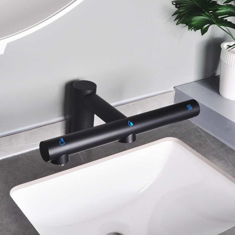Robinet Electronique + Distributeur de savon + Sèche-mains sur plage, Noir mat, Orly Air