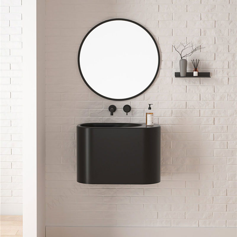 Lave-mains 43 x 22 cm, sans trou de robinet,  noir mat, Ovalo