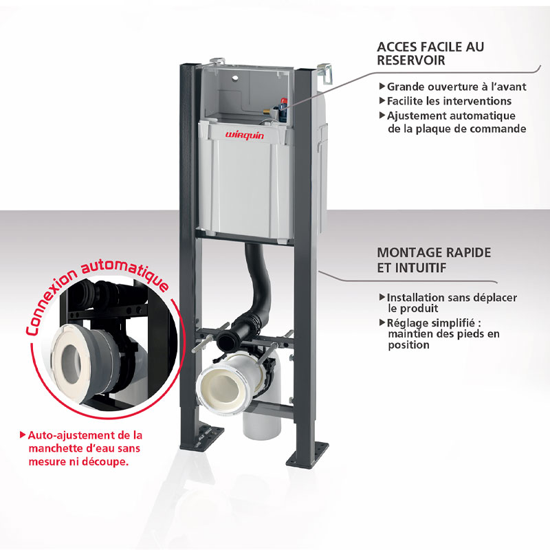 Bâti compact WIRQUIN + Plaque de déclenchement blanche + WC suspendu Alto Rimless - Pack WC suspendu