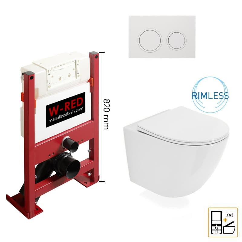 PACK Bati-support FAIBLE HAUTEUR Autoportant W-RED + plaque blanche + WC Kivu