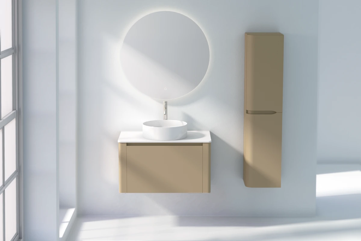 Meuble suspendu cappuccino, 80 cm, avec plan en résine minérale, Panthéon