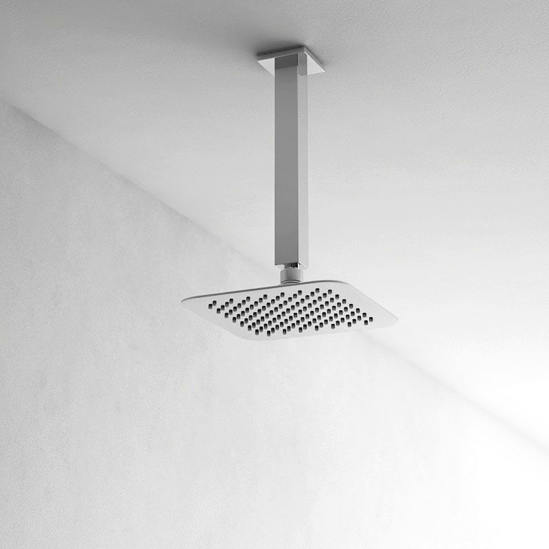 Pommeau de douche carré Qube, 2 dimensions, avec bras de douche plafond 25cm