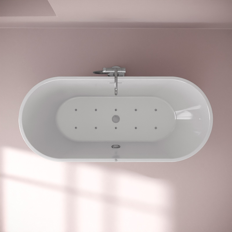 Baignoire îlot, Balnéo Brillant, 170x75x60 cm, Balnéo Air + LED, Résia