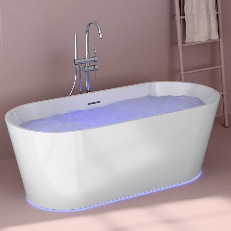 Baignoire îlot, Balnéo Brillant, 170x75x60 cm, Balnéo Air + LED, Résia