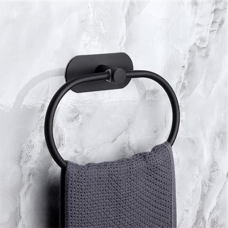 Anneau Porte-serviette, noir brossé, adhésif Sansvis