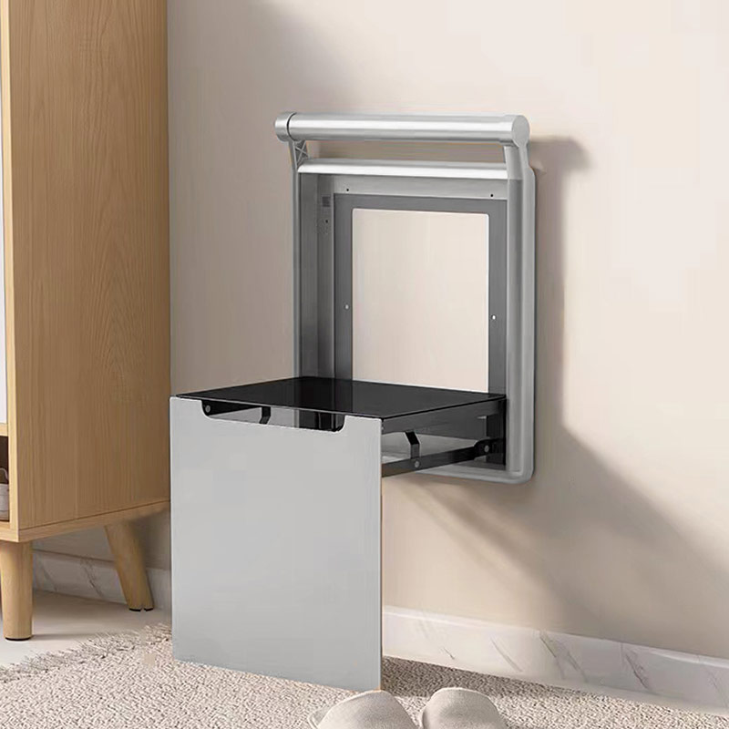Siège de douche repliable avec poignée, Inox brossé