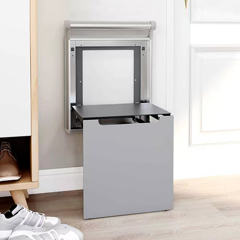 Siège de douche repliable avec poignée, Inox brossé