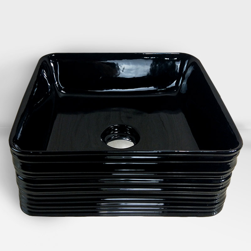 Vasque à poser carrée, céramique, noir brillant - 38 x 38 cm, Strip