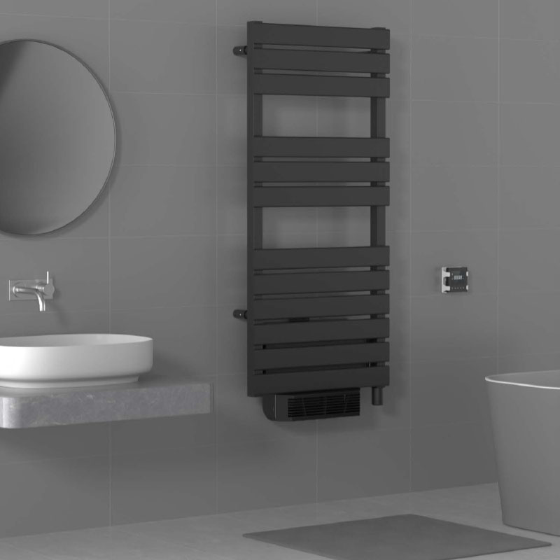 Sèche-Serviettes électrique avec soufflerie, 120x55 cm, 750W + 1000W, Noir, Swag