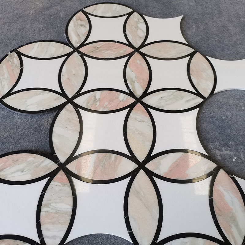 Mosaïque, 41x20,5 cm, marbre rose et blanc, Sweet Osmanthus