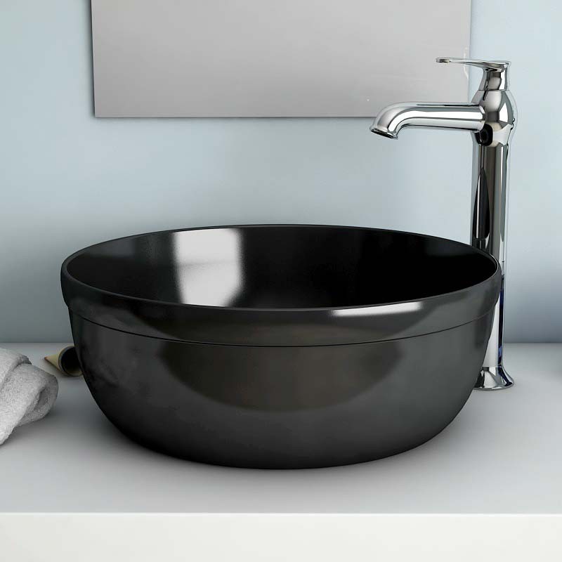 Vasque à poser ronde noir 39 cm céramique, Pure Fine