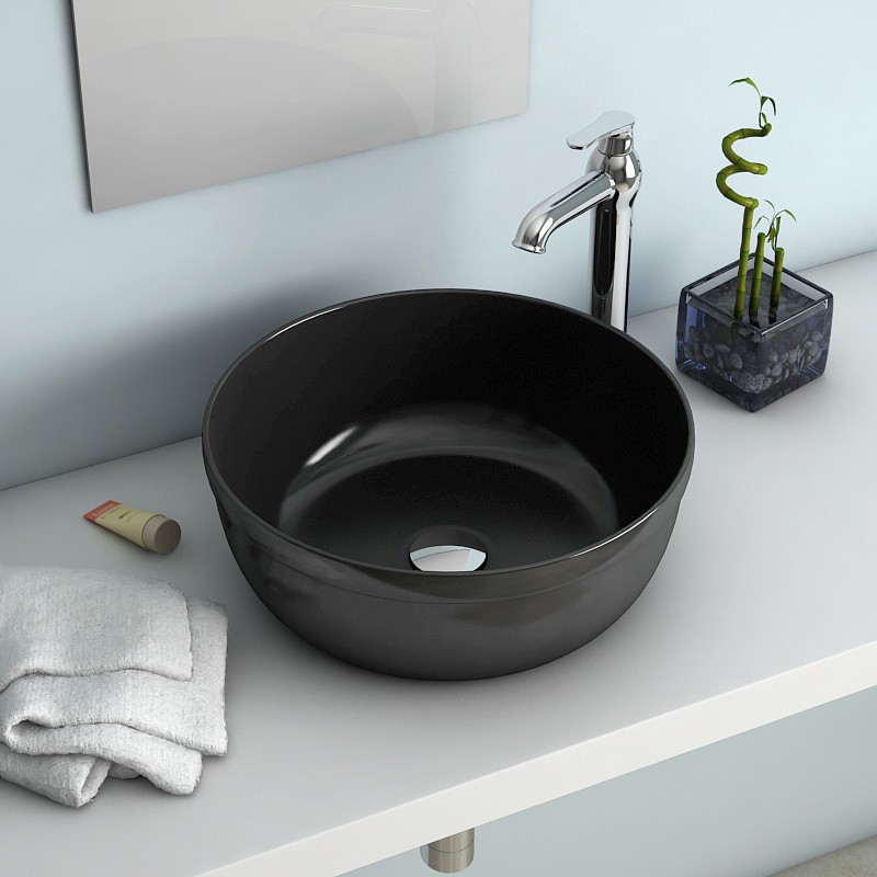 Vasque à poser ronde noir 39 cm céramique, Pure Fine