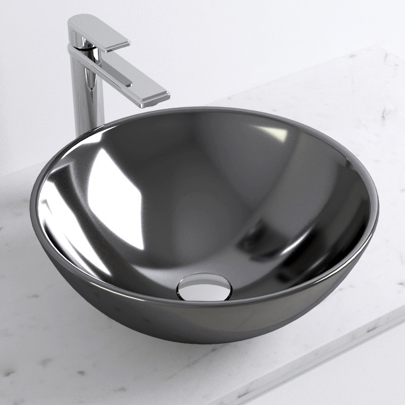 Vasque à poser ronde en céramique, argent - Ø40 cm - Balea