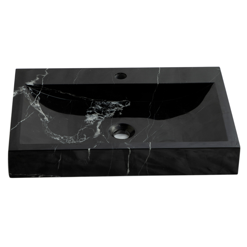 Vasque 60x40 cm, rectangulaire marbre noir avec plage, Crea