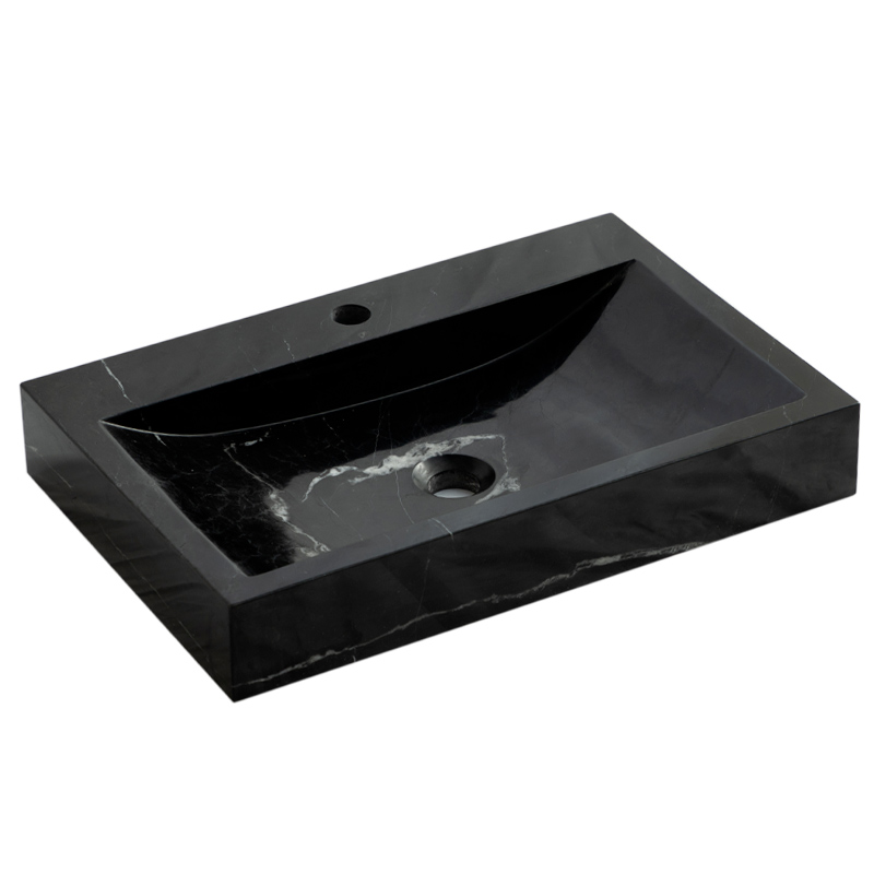 Vasque 60x40 cm, rectangulaire marbre noir avec plage, Crea
