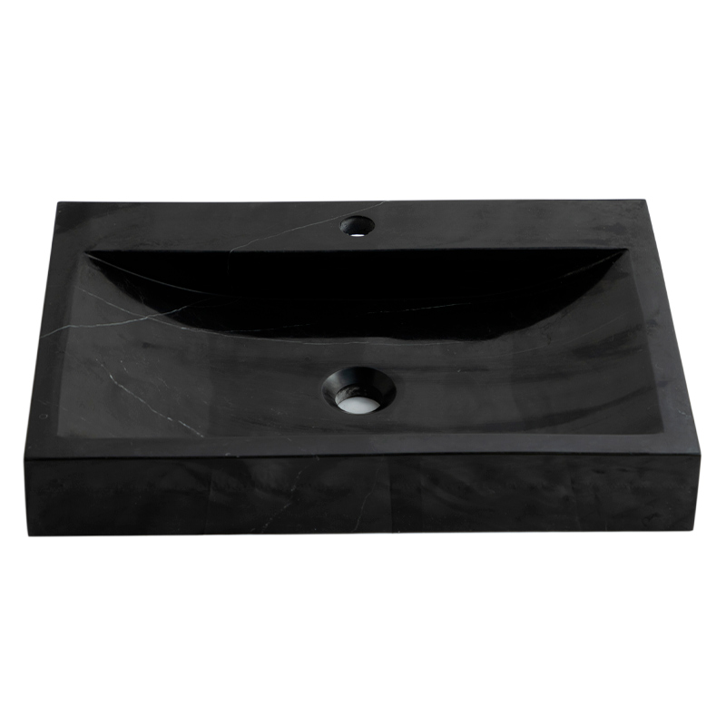 Vasque 60x40 cm, rectangulaire marbre noir avec plage, Crea