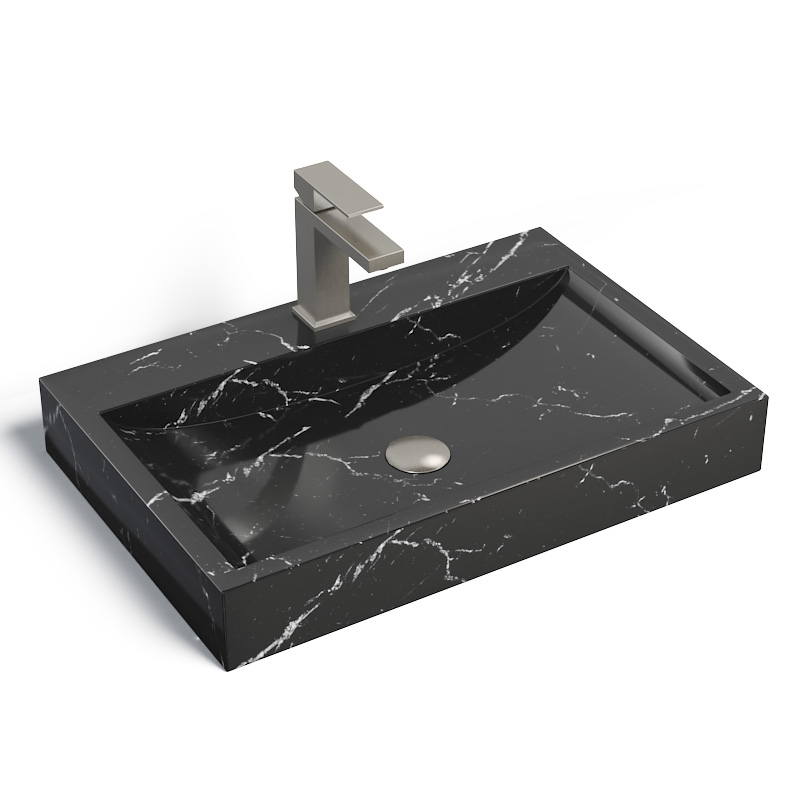 Vasque 60x40 cm, rectangulaire marbre noir avec plage, Crea