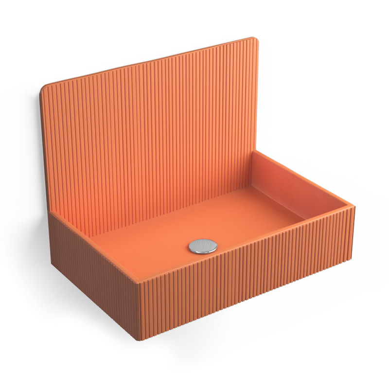 Lavabo sur pieds à poser 60x38 cm, aspect béton orange, Roneo