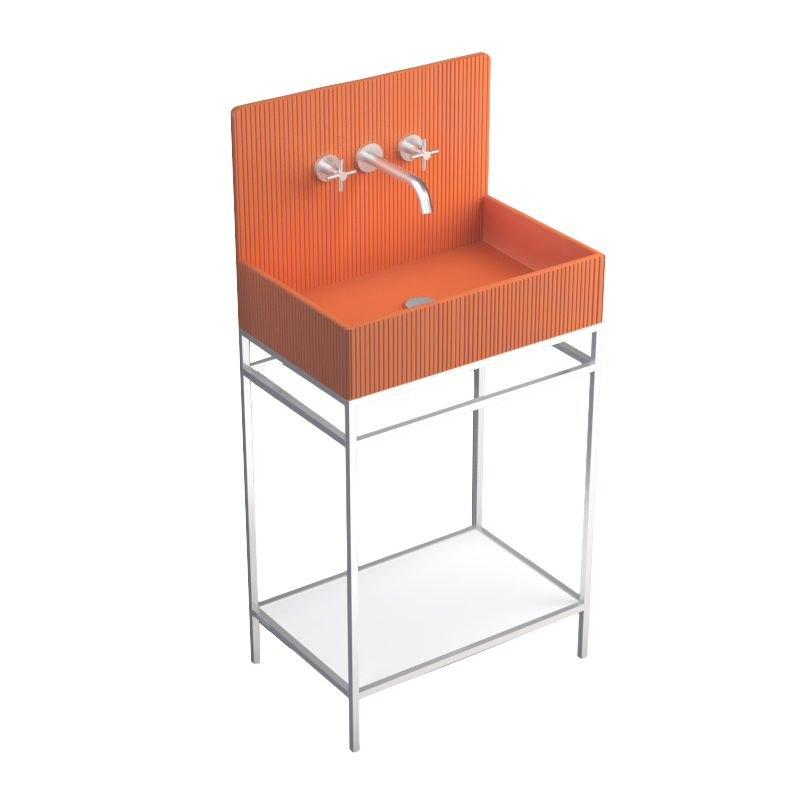 Lavabo sur pieds à poser 60x38 cm, aspect béton orange, Roneo
