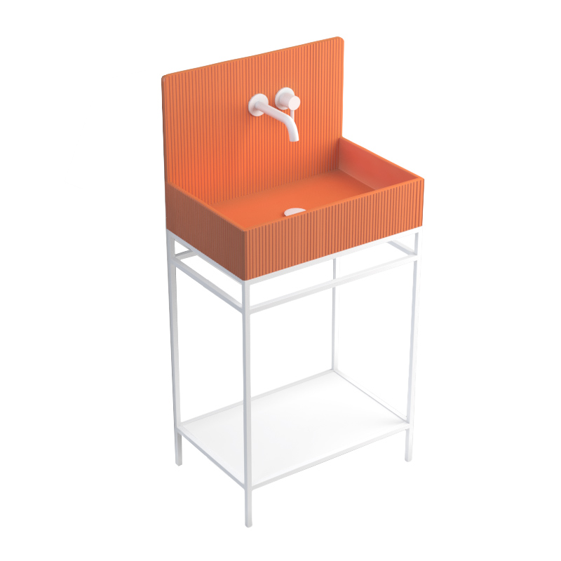 Lavabo sur pieds à poser 60x38 cm, aspect béton orange, Roneo