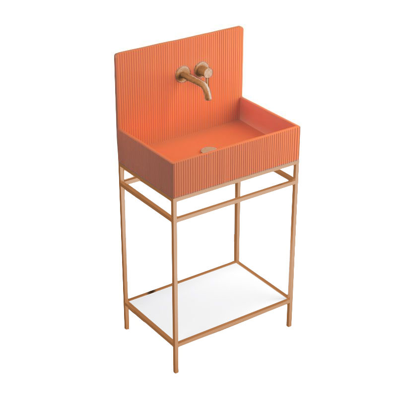 Lavabo sur pieds à poser 60x38 cm, aspect béton orange, Roneo