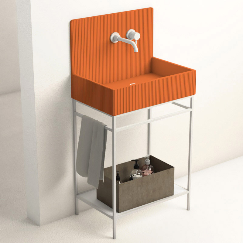 Lavabo sur pieds à poser 60x38 cm, aspect béton orange, Roneo