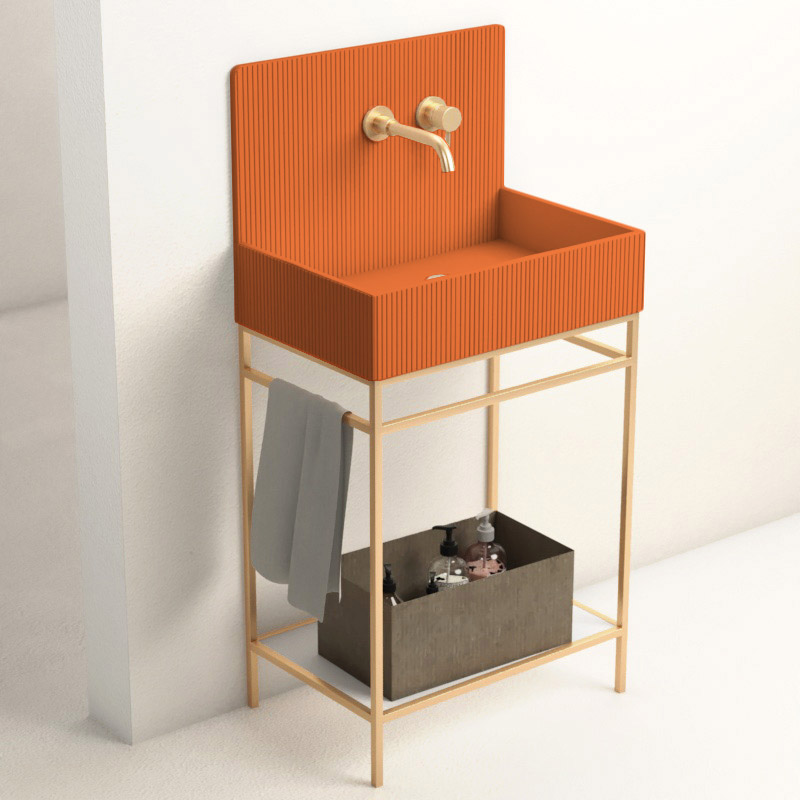 Lavabo sur pieds à poser 60x38 cm, aspect béton orange, Roneo